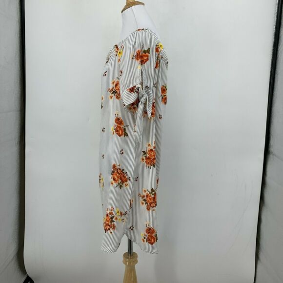 Haute Monde Floral Print Dress Womens Size L Off Shoulder Tie Mid Sleeves Stripe - Picture 5 of 12